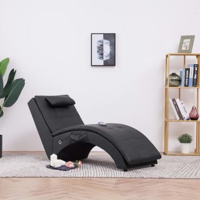 Șezlong de masaj cu pernă, negru, piele artificială GartenMobel Dekor