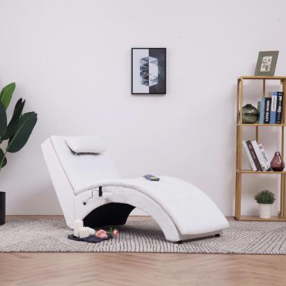 Șezlong de masaj cu pernă, alb, piele artificială GartenMobel Dekor