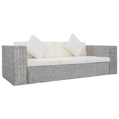 Canapea de 3 locuri cu perne, gri, ratan natural GartenMobel Dekor