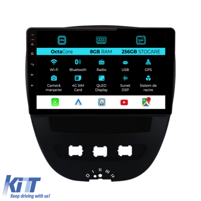 Navigatie Dedicata Peugeot 107 Citroen C1 Toyota Aygo (2005 - 2015),10Inch, 8Gb Ram, 256Gb Stocare, Carplay Performance AutoTuning