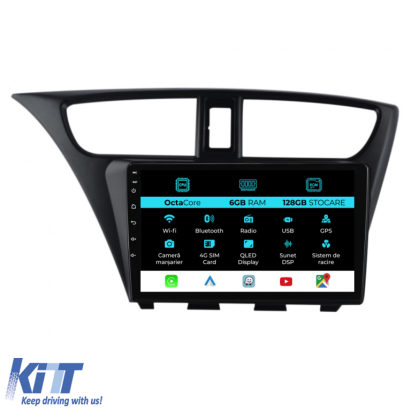 Navigatie Dedicata Honda Civic IX Hachback (2011-2017), 9Inch, 6Gb Ram, 128Gb Stocare, Carplay Performance AutoTuning