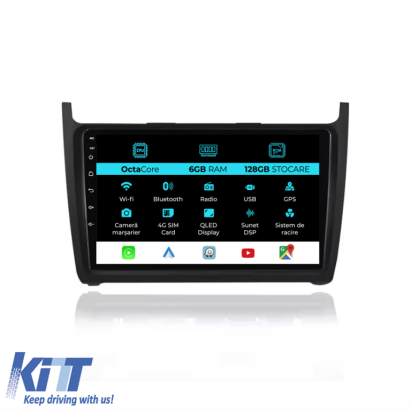 Navigatie Dedicata Volkswagen Polo (2009-2018), 9Inch, 6Gb Ram, 128Gb Stocare, Carplay Performance AutoTuning
