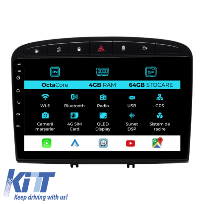 Navigatie Dedicata Peugeot 308 408 (2008-2013), 9Inch, 4Gb Ram, 64Gb Stocare, Carplay Performance AutoTuning