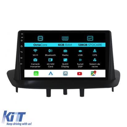 Navigatie Dedicata Renault Megane 3 (2008-2015), 9 Inch, 6Gb Ram, 128Gb stocare, CarPlay Performance AutoTuning