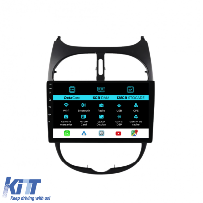 Navigatie Dedicata Peugeot 206 (2001-2008), 9Inch, 6Gb Ram, 128Gb Stocare, Carplay Performance AutoTuning