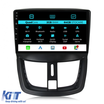 Navigatie Dedicata Peugeot 207 (2006-2015), 9Inch, 2Gb Ram, 64Gb Stocare, Carplay Performance AutoTuning