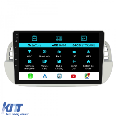 Navigatie Android Dedicata Fiat 500 (2007 - 2015), 9Inch, 4Gb Ram, 64Gb Stocare, Carplay Performance AutoTuning