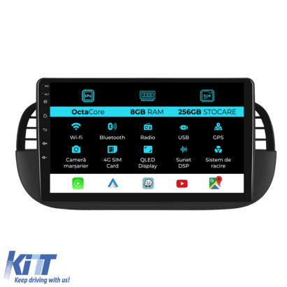 Navigatie Dedicata Fiat 500 (2007 - 2015), 9Inch, 8Gb Ram, 256Gb Stocare, Carplay Performance AutoTuning