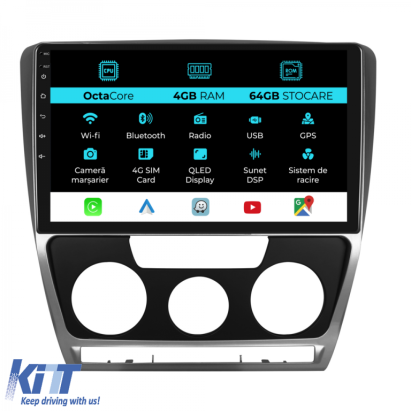 Navigatie Android Dedicata Skoda Octavia 2 (2004 - 2013), 10Inch, 4Gb Ram, 64Gb Stocare, Carplay Performance AutoTuning