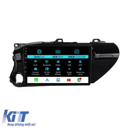 Navigatie Dedicata Toyota Hilux 2015+, 10Inch, 6Gb Ram, 128Gb Stocare, Carplay Performance AutoTuning