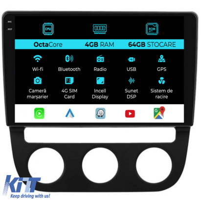 Navigatie Dedicata Volkswagen Golf5 Jetta (2004-2009), 10Inch, 4Gb Ram, 64Gb Stocare, Carplay - Clima Automata Performance AutoTuning