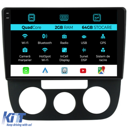 Navigatie Dedicata Volkswagen Golf5 Jetta (2004-2009), 10Inch, 2Gb Ram, 32Gb Stocare, Carplay - Clima Manuala Performance AutoTuning