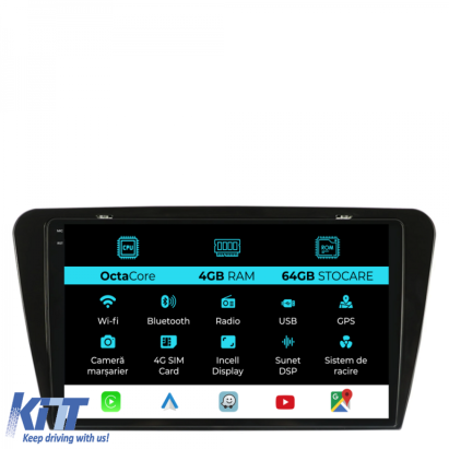 Navigatie Dedicata Skoda Octavia 3 (2013-2018), 10Inch, 4Gb Ram, 64Gb Stocare, Carplay Performance AutoTuning