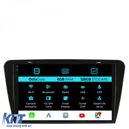 Navigatie Dedicata Skoda Octavia 3 (2013-2018), 10Inch, 6Gb Ram, 128Gb Stocare, Carplay Performance AutoTuning