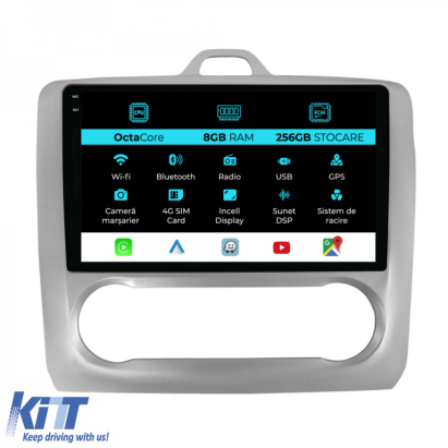Navigatie Dedicata Ford Focus (2004-2012), 9Inch, 8Gb Ram, 256Gb Stocare, Carplay, Clima automata Performance AutoTuning