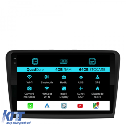Navigatie Dedicata Skoda Superb 2 (2008-2015),QuadCore, 10Inch, 4Gb Ram, 64Gb Stocare, Carplay Performance AutoTuning