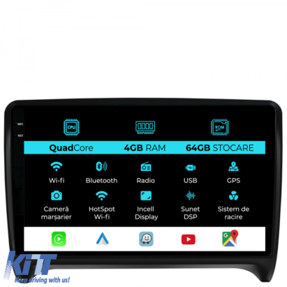 Navigatie Dedicata Audi TT (2006-2014), QuadCore, 9Inch, 4Gb Ram, 64Gb Stocare, Carplay Performance AutoTuning