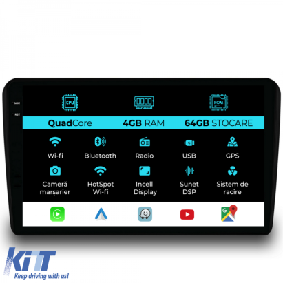 Navigatie Dedicata Audi A3 8P (2003-2013), QuadCore, 9Inch, 4Gb Ram, 64Gb Stocare, Carplay Performance AutoTuning