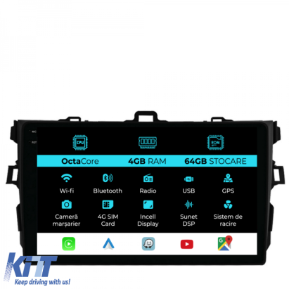 Navigatie Dedicata Toyota Corolla (2006-2013), 9Inch, 4Gb Ram, 64Gb Stocare, Carplay Performance AutoTuning