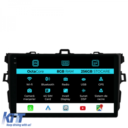 Navigatie Dedicata Toyota Corolla (2006-2013), 9Inch, 8Gb Ram, 256Gb Stocare, Carplay Performance AutoTuning
