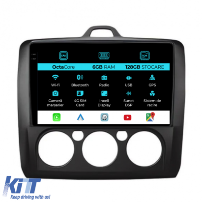 Navigatie Dedicata Ford Focus (2004-2012), 9Inch, 6Gb Ram, 128Gb Stocare, Carplay, Clima manuala Performance AutoTuning