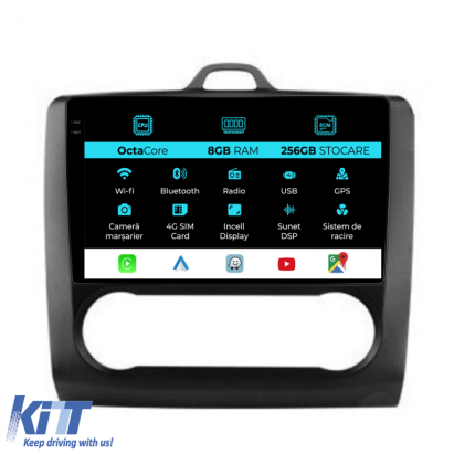 Navigatie Dedicata Ford Focus (2004-2012), 9Inch, 8Gb Ram, 256Gb Stocare, Carplay, Clima automata Performance AutoTuning