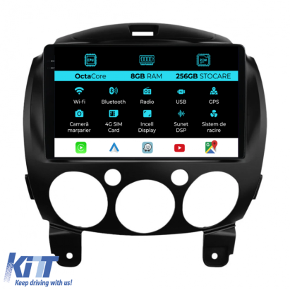 Navigatie Dedicata Mazda 2 (2007-2014), 9 Inch, 8Gb Ram, 256Gb stocare, Carplay Performance AutoTuning