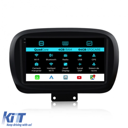 Navigatie Dedicata Fiat 500x (2014-2020),QuadCore, 9Inch, 4Gb Ram, 64Gb Stocare, Carplay Performance AutoTuning
