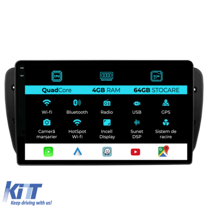 Navigatie Dedicata Seat Ibiza (2008-2016),QuadCore, 9Inch 4Gb Ram, 64Gb Stocare, Carplay Performance AutoTuning