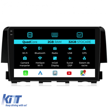 Navigatie Dedicata Honda Civic (2015-2021), 9Inch, 2Gb Ram, 32Gb Stocare, Carplay Performance AutoTuning