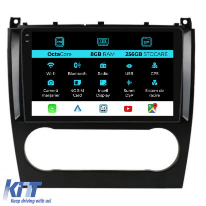 Navigatie Dedicata Mercedes C-Class W203 CLK W209 (2005 - 2009), 9Inch, 8Gb Ram, 256Gb Stocare, Carplay Performance AutoTuning