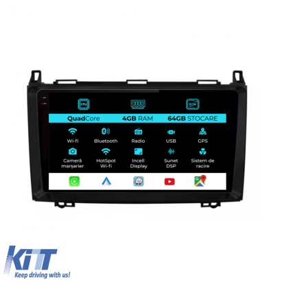 Navigatie Dedicata Mercedes Vito Sprinter Viano B200 A B Class (2005-2012), QuadCore, 9Inch, 4Gb Ram, 64Gb Stocare, Carplay Performance AutoTuning