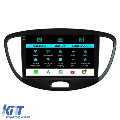 Navigatie Dedicata Hyundai I10 (2007-2013),QuadCore, 9Inch, 4Gb Ram, 64Gb Stocare, Carplay Performance AutoTuning