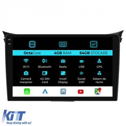 Navigatie Dedicata Hyundai I30 (2011-2015), 9Inch, 4Gb Ram, 64Gb Stocare, Carplay Performance AutoTuning