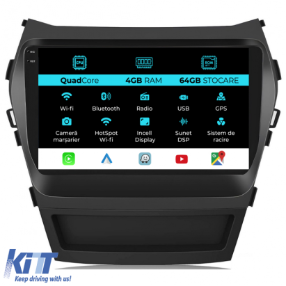 Navigatie Android Dedicata Hyundai IX45 SantaFe (2013-2017),QuadCore, 9Inch, 4Gb Ram, 64Gb Stocare, Carplay Performance AutoTuning