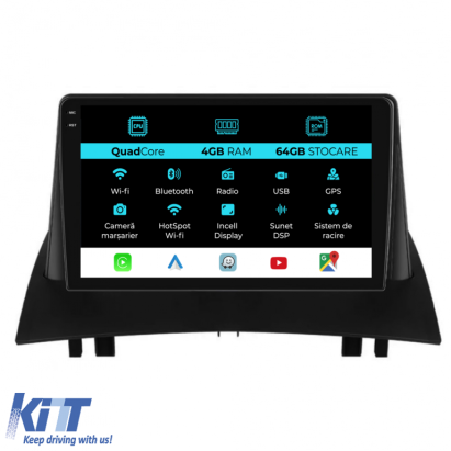 Navigatie Dedicata Renault Megane 2 (2002-2009),QuadCore, 9 Inch, 4Gb Ram, 64Gb stocare, Carplay Performance AutoTuning