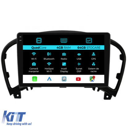 Navigatie Dedicata Nissan Juke (2010-2017),QuadCore, 9Inch, 4Gb Ram, 64Gb Stocare, Carplay Performance AutoTuning