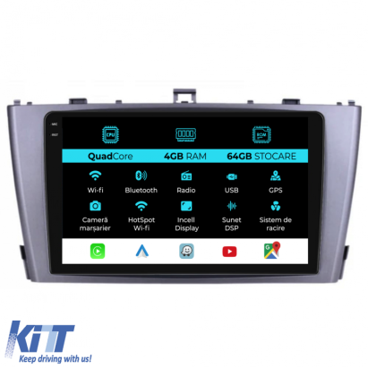 Navigatie Dedicata Toyota Avensis (2008-2015),QuadCore, 9Inch, 4Gb Ram, 64Gb Stocare, Carplay Performance AutoTuning