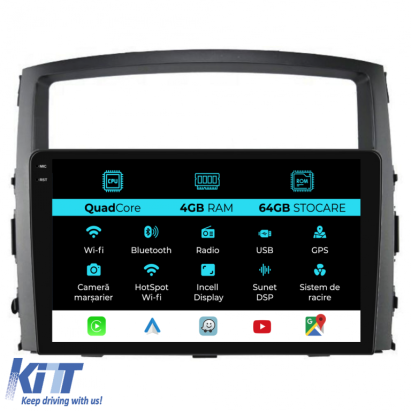 Navigatie Dedicata Mitsubishi Pajero (2006-2018),QuadCore, 9 Inch, 4Gb Ram, 64Gb stocare, Carplay Performance AutoTuning