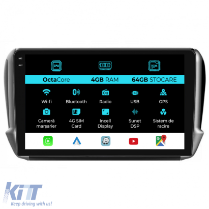 Navigatie Dedicata Peugeot 208 2008 (2013-2018), 10Inch, 4Gb Ram, 64Gb Stocare, Carplay Performance AutoTuning