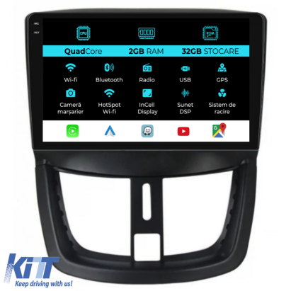 Navigatie Dedicata Peugeot 207 (2006-2015), 9Inch, 2Gb Ram, 32Gb Stocare, Carplay Performance AutoTuning