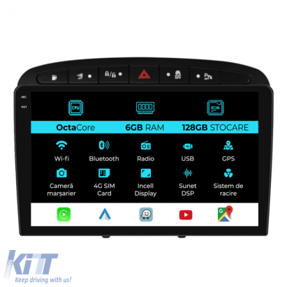 Navigatie Dedicata Peugeot 308 408 (2008-2013), 9Inch, 6Gb Ram, 128Gb Stocare, Carplay Performance AutoTuning