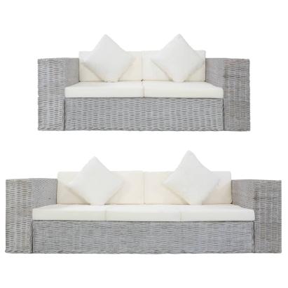 Set de canapea cu perne, 2 piese, gri, ratan natural GartenMobel Dekor