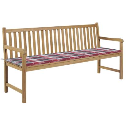 Bancă de grădină, pernă roșie carouri, 175 cm, lemn masiv tec GartenMobel Dekor