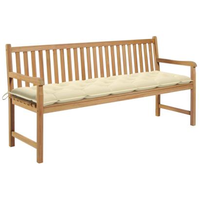Bancă de grădină, pernă alb crem, 175 cm, lemn masiv de tec GartenMobel Dekor