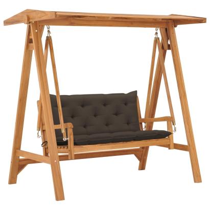 Bancă balansoar cu pernă gri taupe, 170 cm, lemn masiv tec GartenMobel Dekor