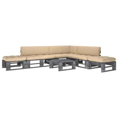 Set mobilier din paleți cu perne, 6 piese, gri, lemn pin tratat GartenMobel Dekor