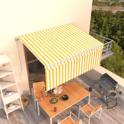 Copertină retractabilă manual cu stor, galben & alb, 3x2,5 m GartenMobel Dekor