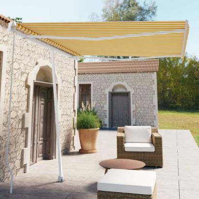 Copertină retractabilă manual, galben/alb, 300x250 cm GartenMobel Dekor