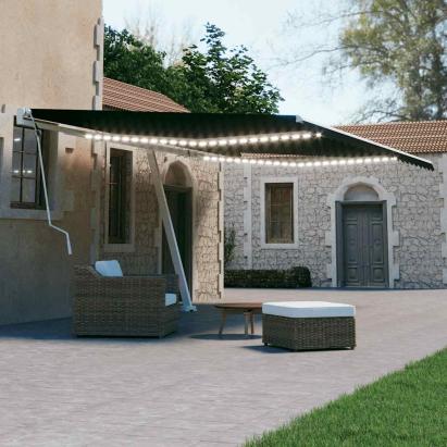 Copertină retractabilă manual cu LED, antracit, 500x300 cm GartenMobel Dekor